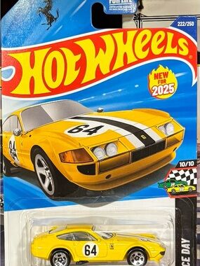 Hot Wheels Yellow Race Day Ferrari Toy Car - 2025 Edition